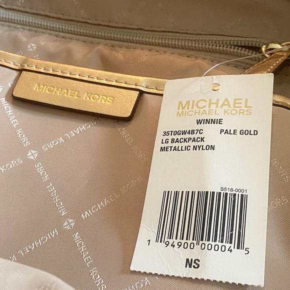 ♥️💖 NWT Michael Kors Winnie Pale Gold Metallic Nylon Large Backpack Bag $448 - Picture 4 of 15